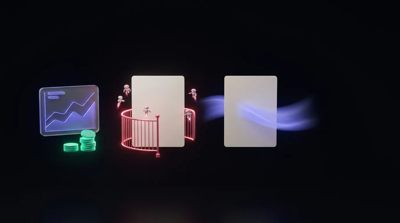 Two analytics cards are shown side by side, with clean traffic on one side and a blocked bot gate on the other to suggest a privacy-friendly comparison.