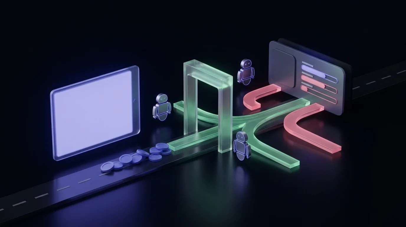 A comparison scene showing clean traffic, blocked bots, and revenue flowing into a dashboard while a gate stops unwanted traffic.