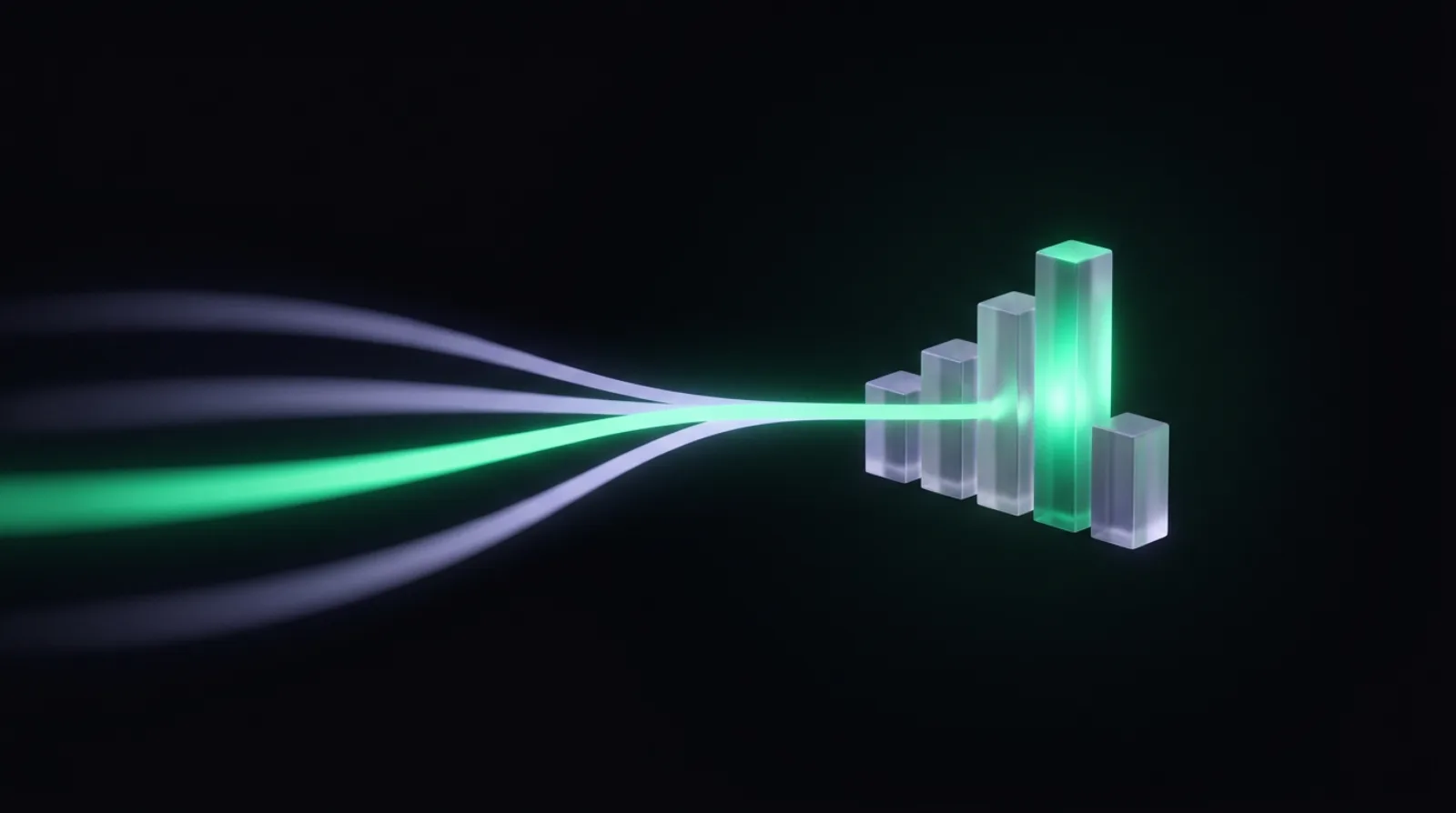 Traffic sources flowing into a revenue chart, with one source glowing brighter than the rest