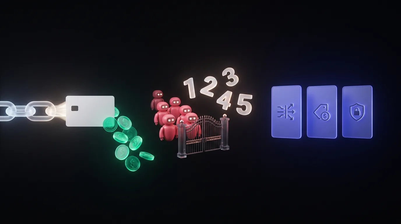 A privacy-first analytics scene showing traffic flowing into a checkout, with bots blocked before they distort the revenue numbers.
